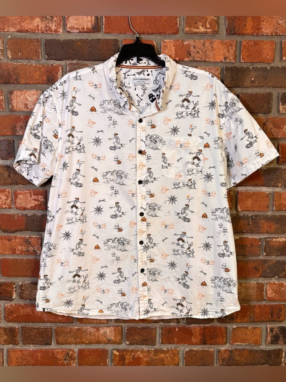 Eighth Avenue mens Halloween skater
skeleton button up shirt white XL
